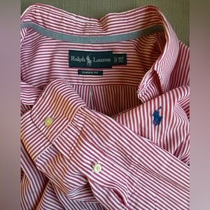 Polo Ralph Lauren Men's Pink and White Striped Shirt